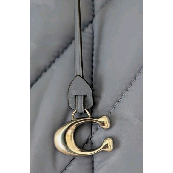 Coach Pillow Large Tote Bag CP152 Iris Quilted In Slate Blue Nylon Purse - Picture 3 of 16